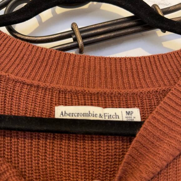 Abercrombie & Fitch Ribbed Knit Puff Sleeve Sweater Midi Brown Dress Medium, MP - Picture 4 of 8